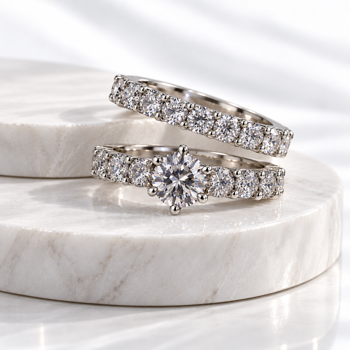 Silver-Tone Graduated Crystal Ring Set