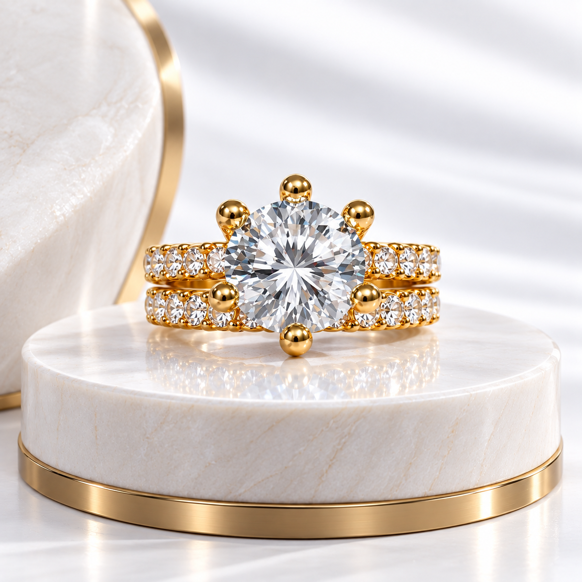 Gold-Plated Clear Stone Statement Ring
