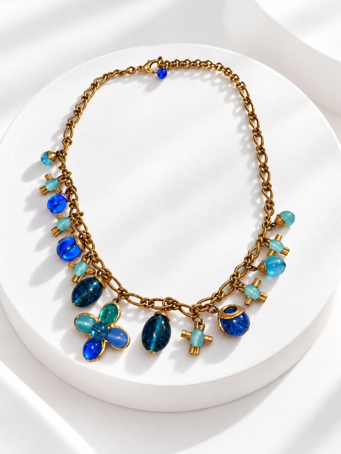 The Joseline. Cécile Jeanne Paris 1990s Pâte de Verre Multi-Charm Necklace — Vintage