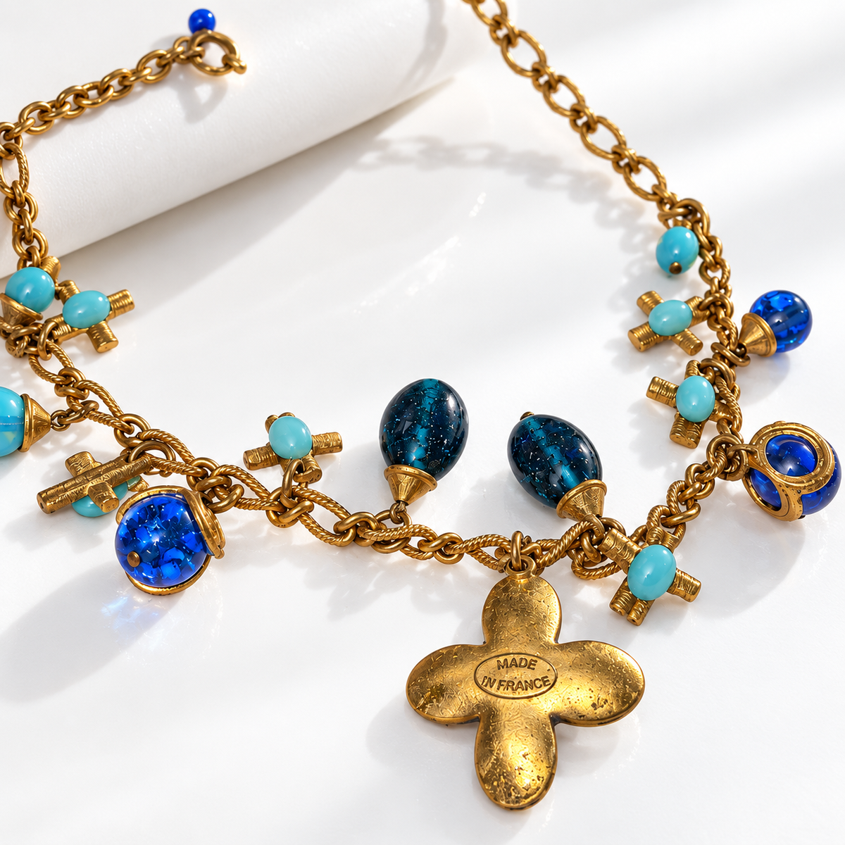 The Joseline. Cécile Jeanne Paris 1990s Pâte de Verre Multi-Charm Necklace — Vintage