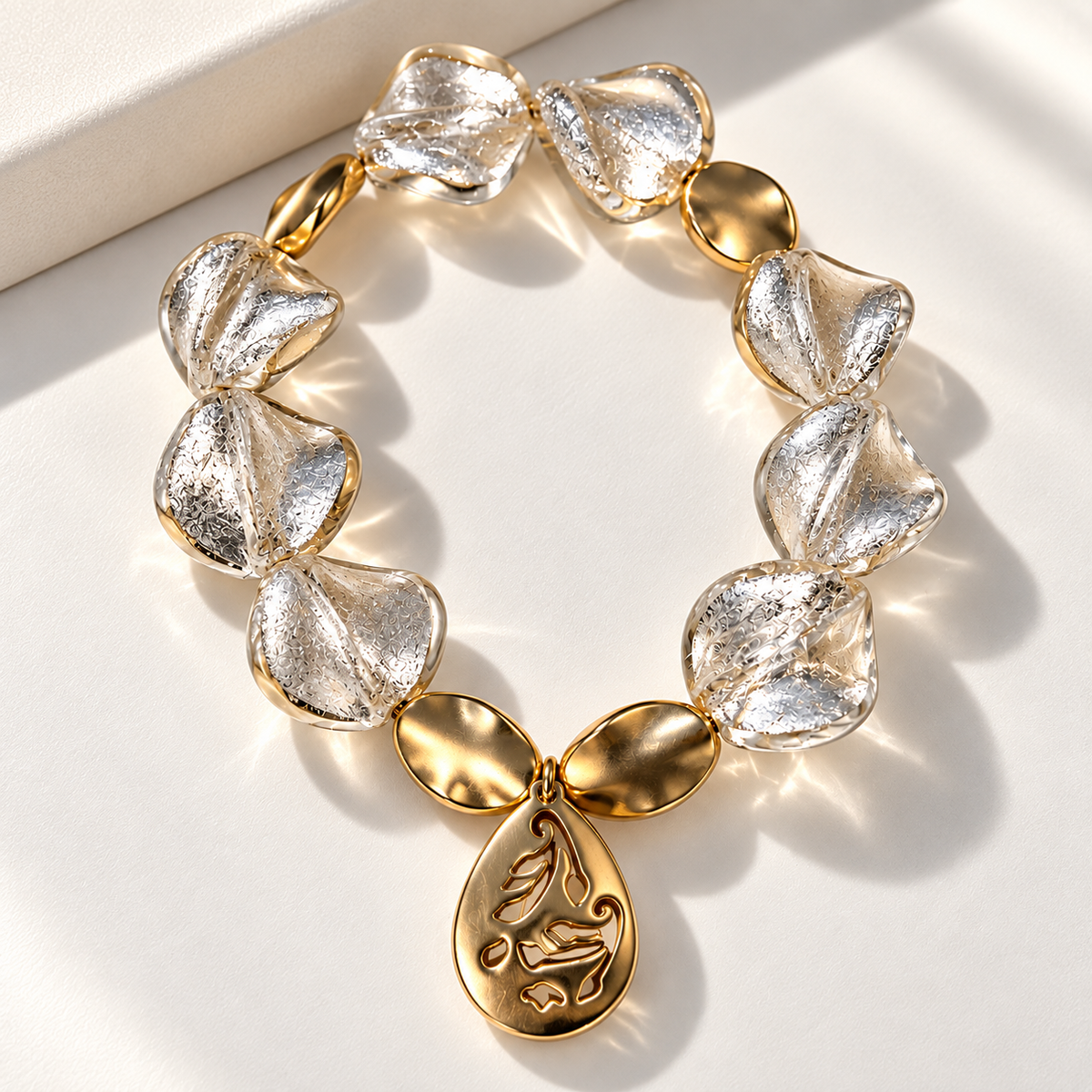 The Lucienne. Crystal Leaf Sculptural Bracelet — Pre-Loved