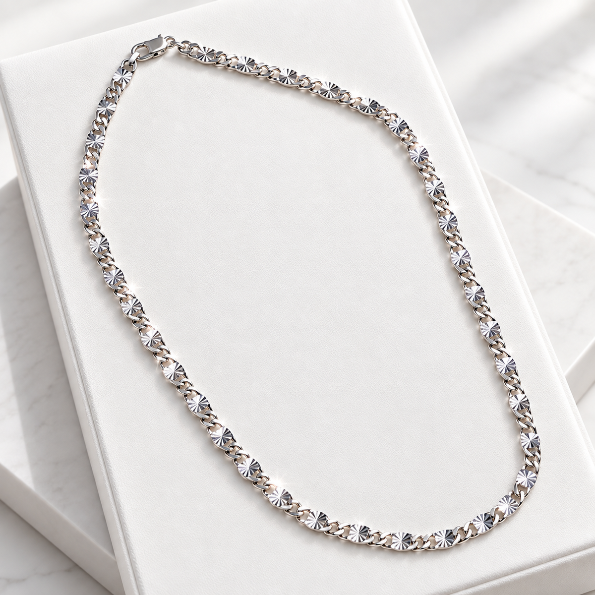 Silver Plated Diamond-Cut Curb Chain
