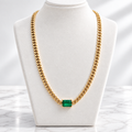 Emerald Accent Gold-Plated Chain Necklace