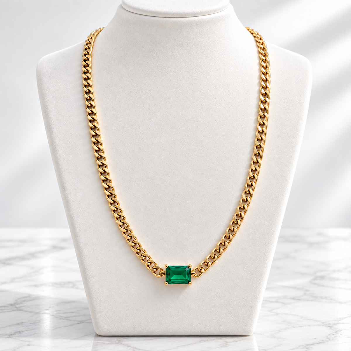 Emerald Accent Gold-Plated Chain Necklace