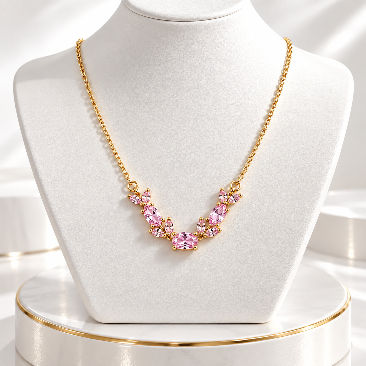 Pink Marquise Gold-Tone Necklace