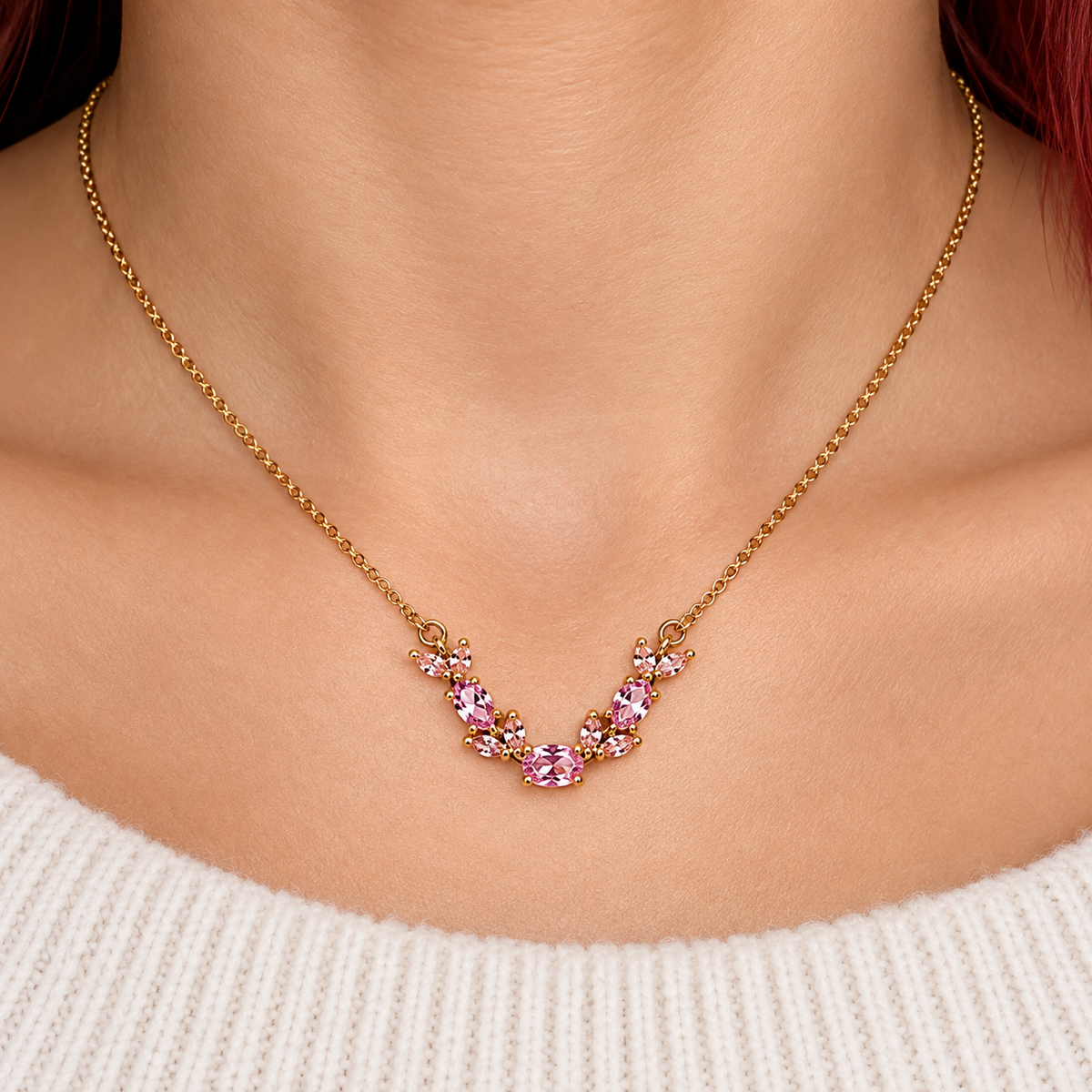 Pink Marquise Gold-Tone Necklace