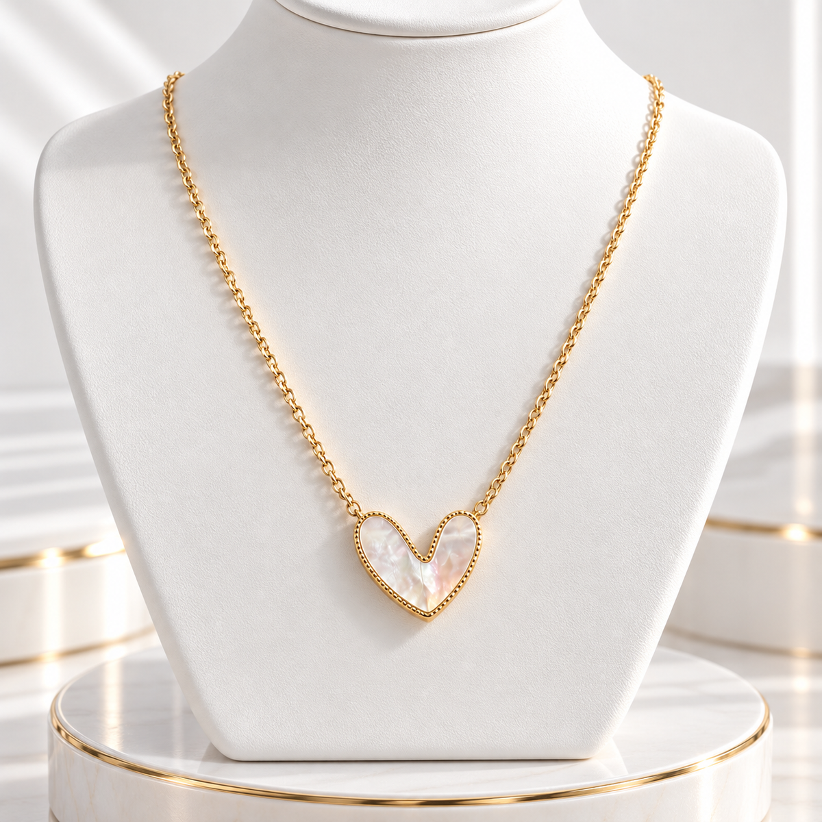 Gold-Plated Mother-of-Pearl Heart Necklace