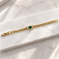 Green Heart Gold-Plated Chain Bracelet