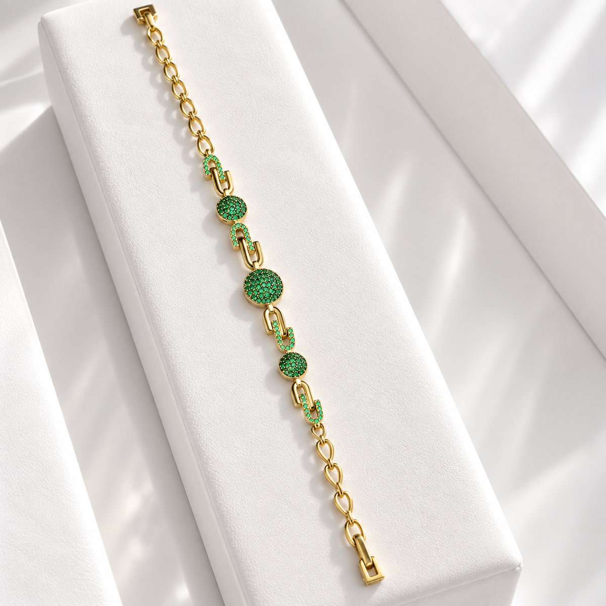 Green Pavé Gold-Plated Link Bracelet