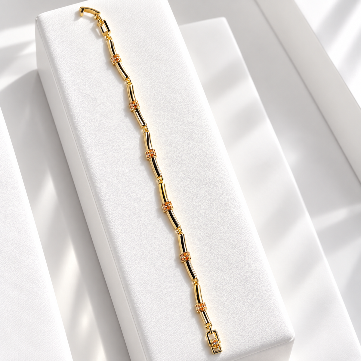 Gold-Plated Amber Crystal Link Bracelet