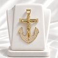 Gold-Tone CZ Anchor Crucifix Pendant