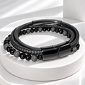 Men’s Black Leather & Beaded Multi-Strand Bracelet