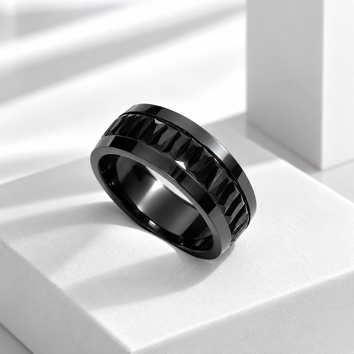 Black Stainless Steel Geometric Band Ring