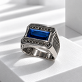 Sterling Silver 925 Blue Stone Men’s Statement Ring.