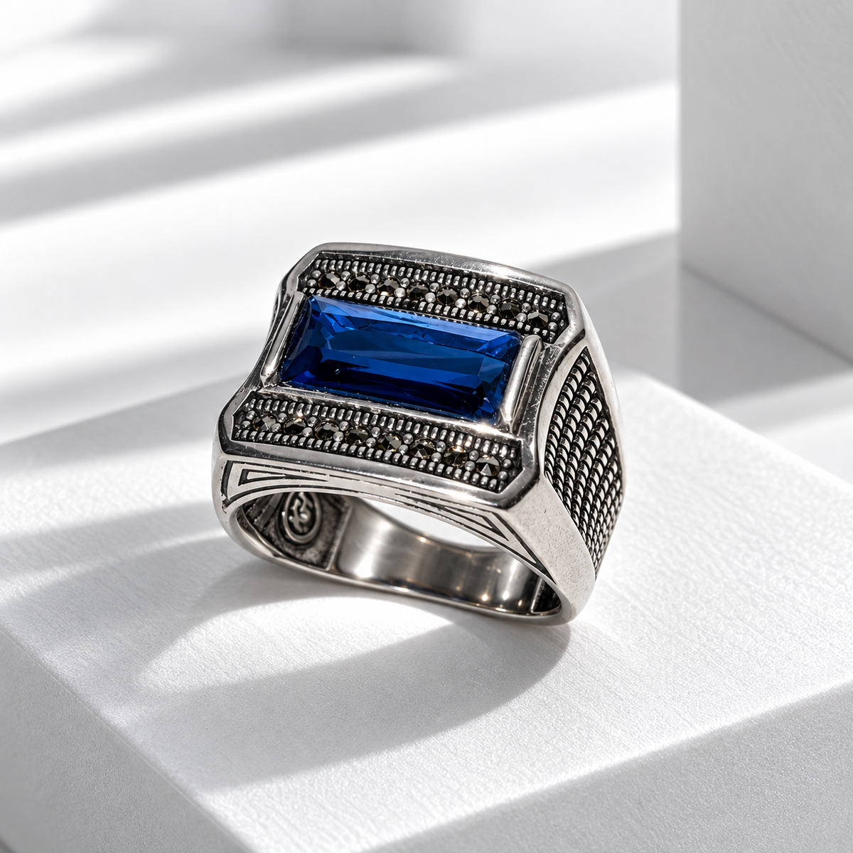 Sterling Silver 925 Blue Stone Men’s Statement Ring.