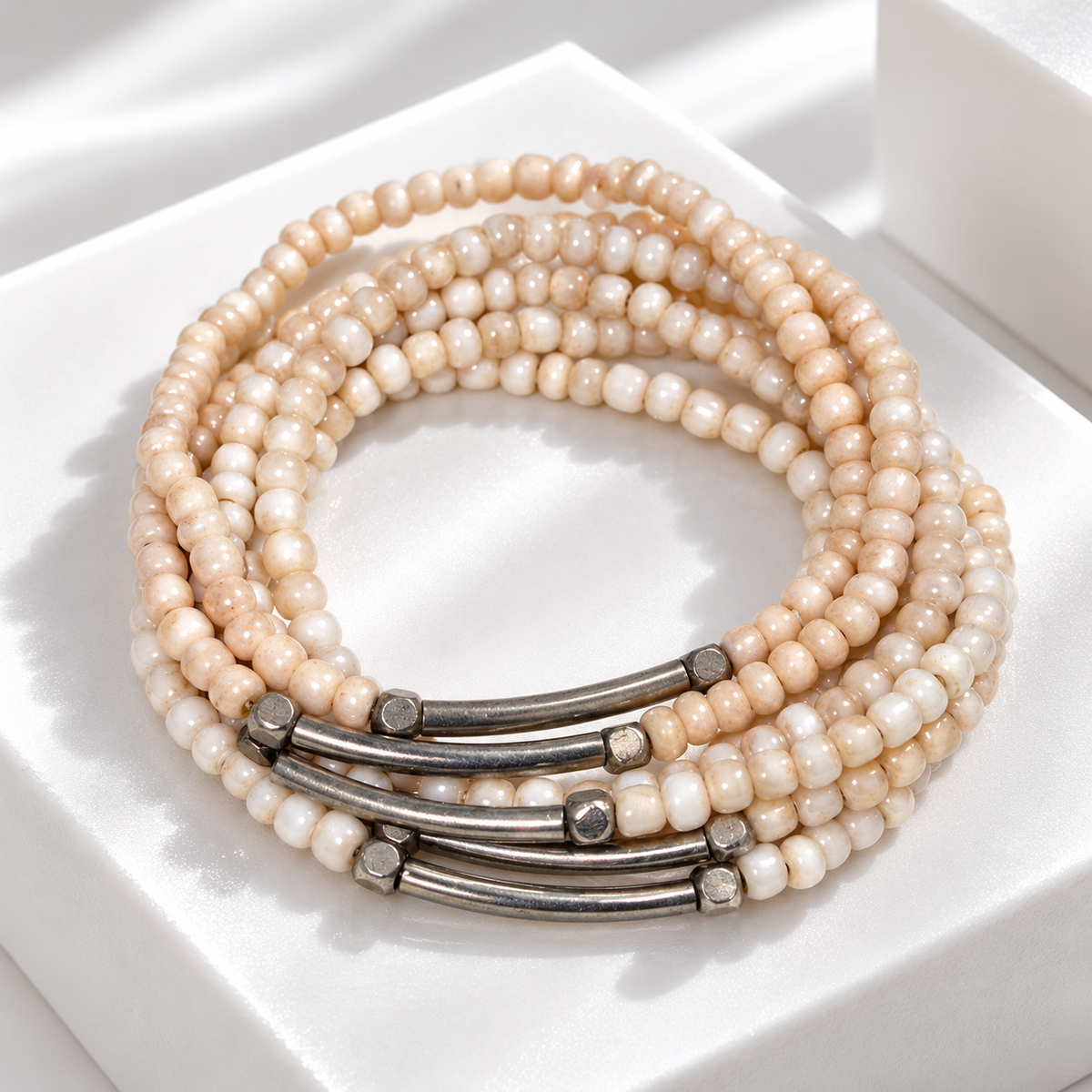 Coral-Blush Multi-Strand Beaded Bracelet — Pre-Loved