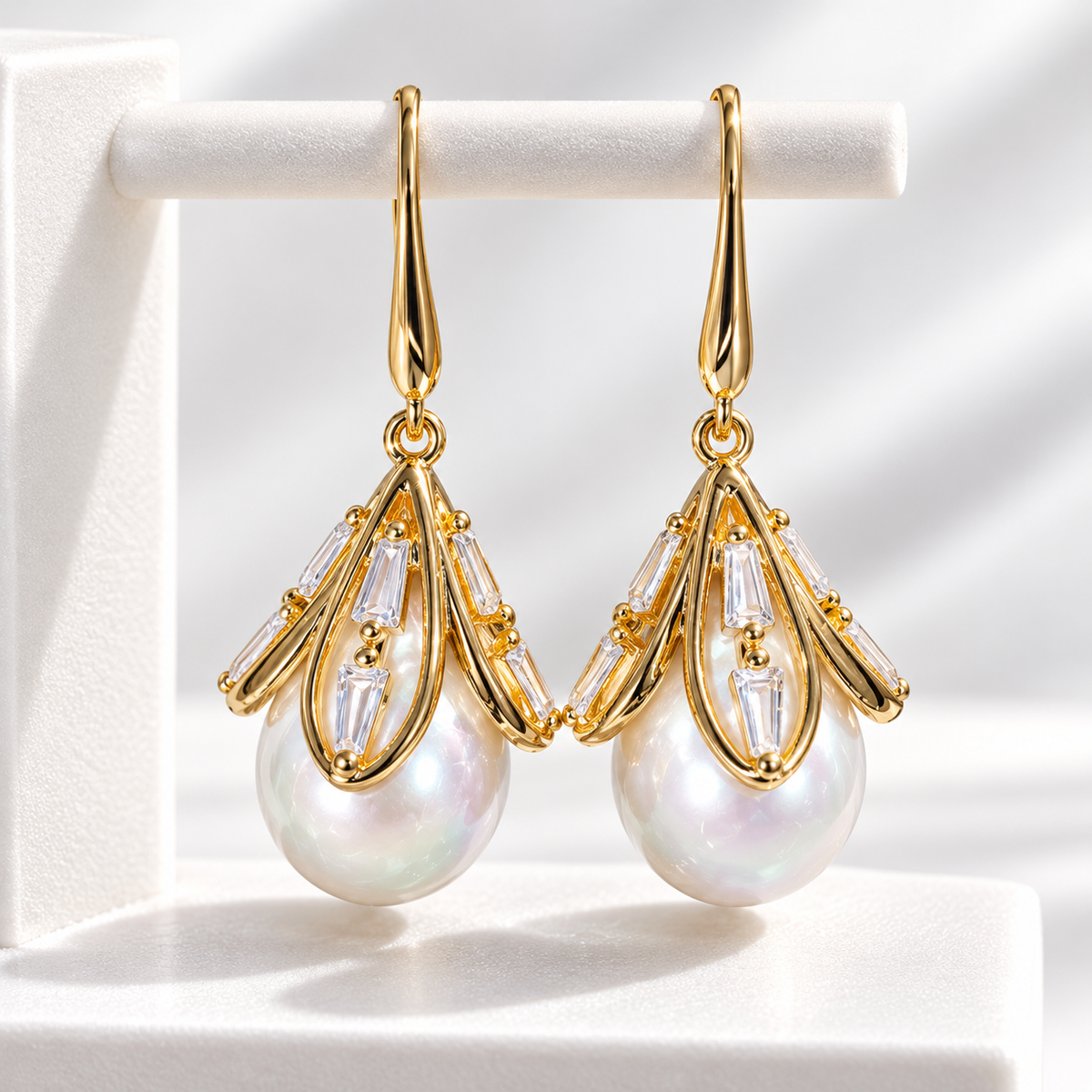 Freshwater Pearl & Crystal Drop Earrings