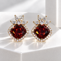 Ruby Red Crystal Halo Stud Earrings