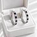 Silver-plated Blue & Clear Crystal Hoop Earrings