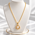 Faux Pearl & Crystal Halo Necklace — Gold tone