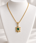 Gold-Plated Green Crystal Turtle Pendant Necklace