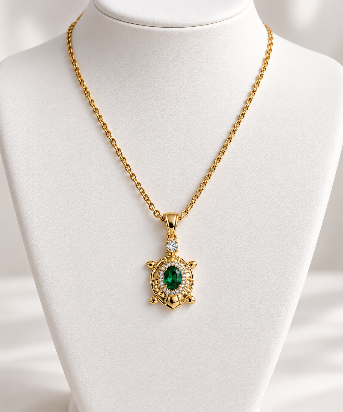 Gold-Plated Green Crystal Turtle Pendant Necklace