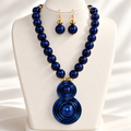 Cobalt Blue Spiral Statement Necklace & Earrings Set