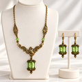 The Camila – Vintage-Inspired Green Crystal Necklace & Earrings Set