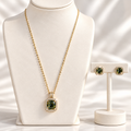 Emerald Green Halo Necklace & Earrings Set