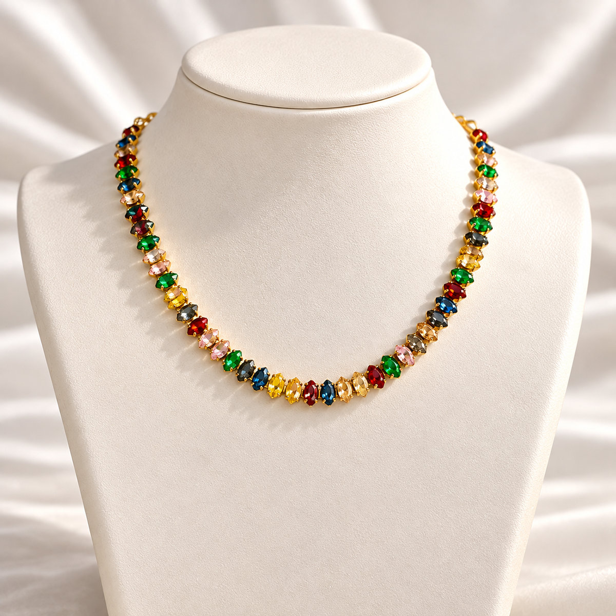 Multicolor Crystal Tennis-Style Necklace