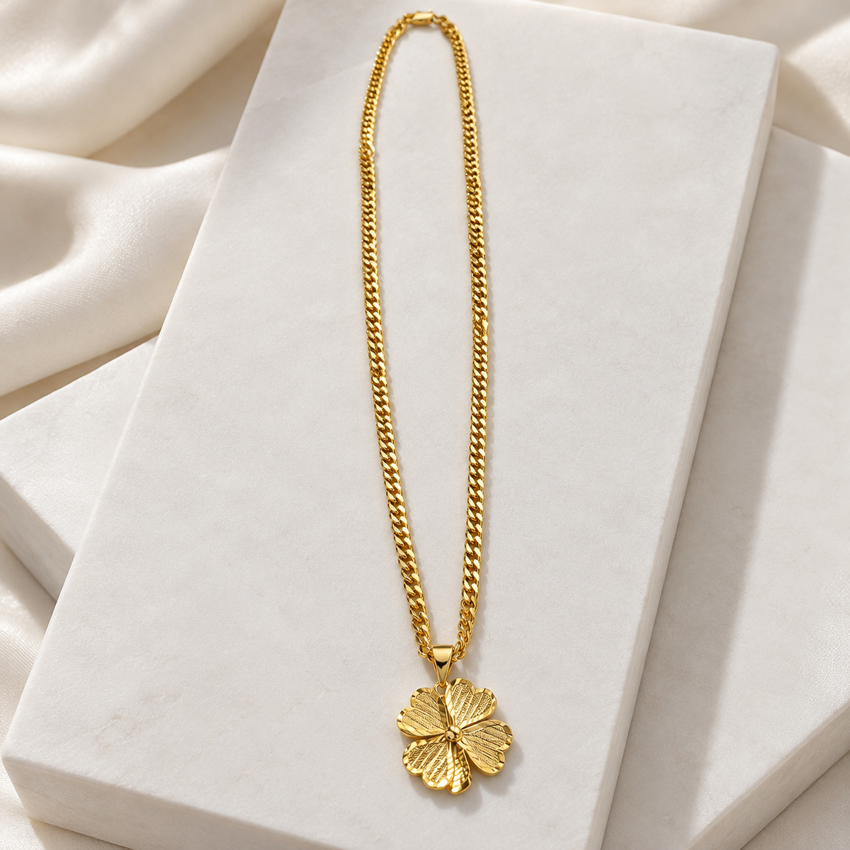Gold-Plated Four-Leaf Clover Pendant Necklace
