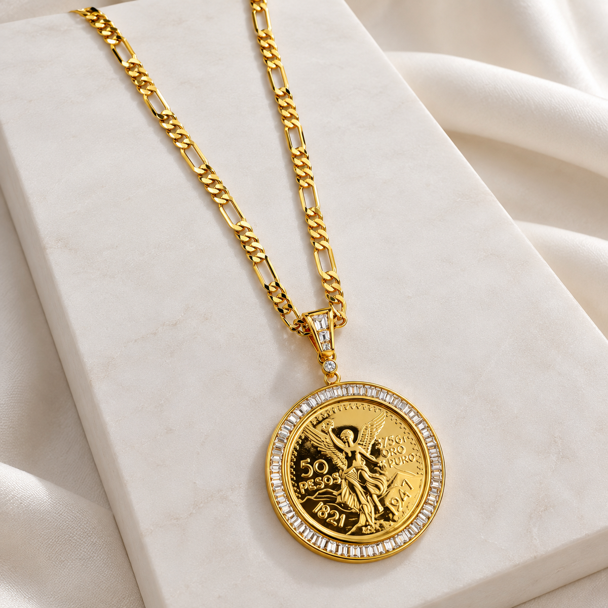 Mexican Centenario Coin Pendant Necklace – Gold Plated