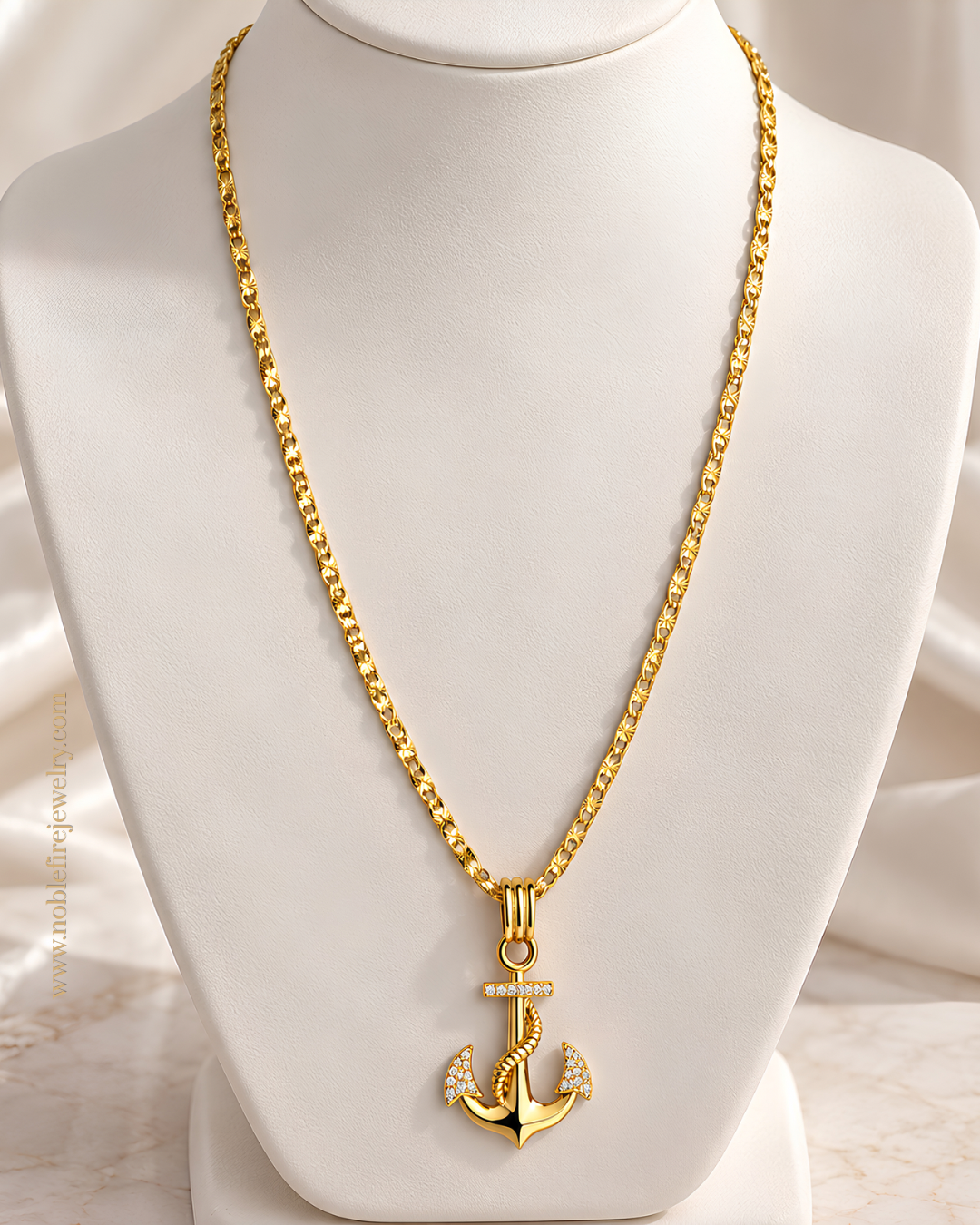 Gold-Plated Nautical Anchor Pendant Chain