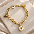 Gold-Plated Ruby Red Heart Charm Bracelet