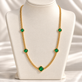 Gold-Plated Emerald Green Clover Station Necklace