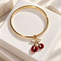 Cherry Charm Gold-Plated Bangle Bracelet
