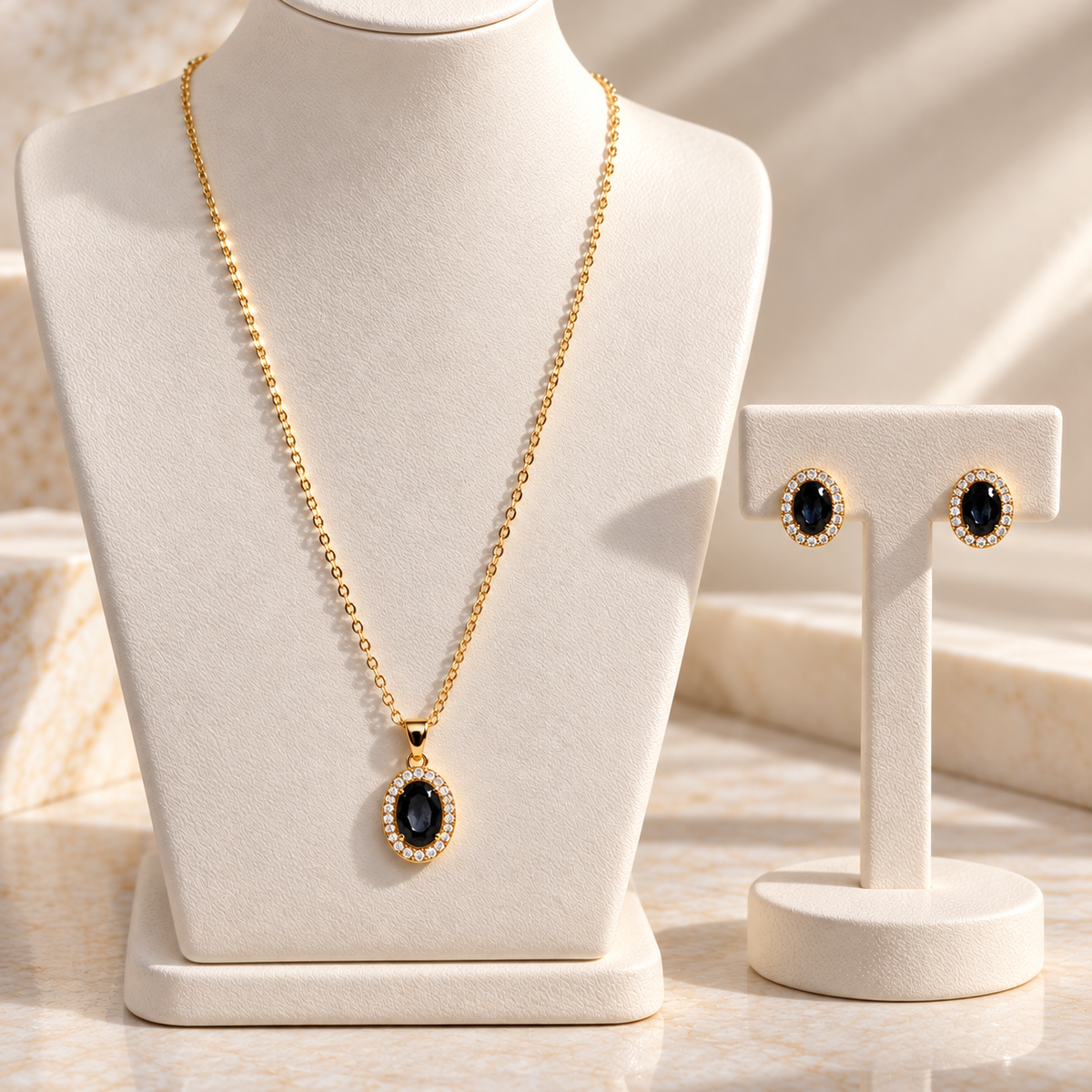 Black Elegance Oval Necklace & Earrings Set