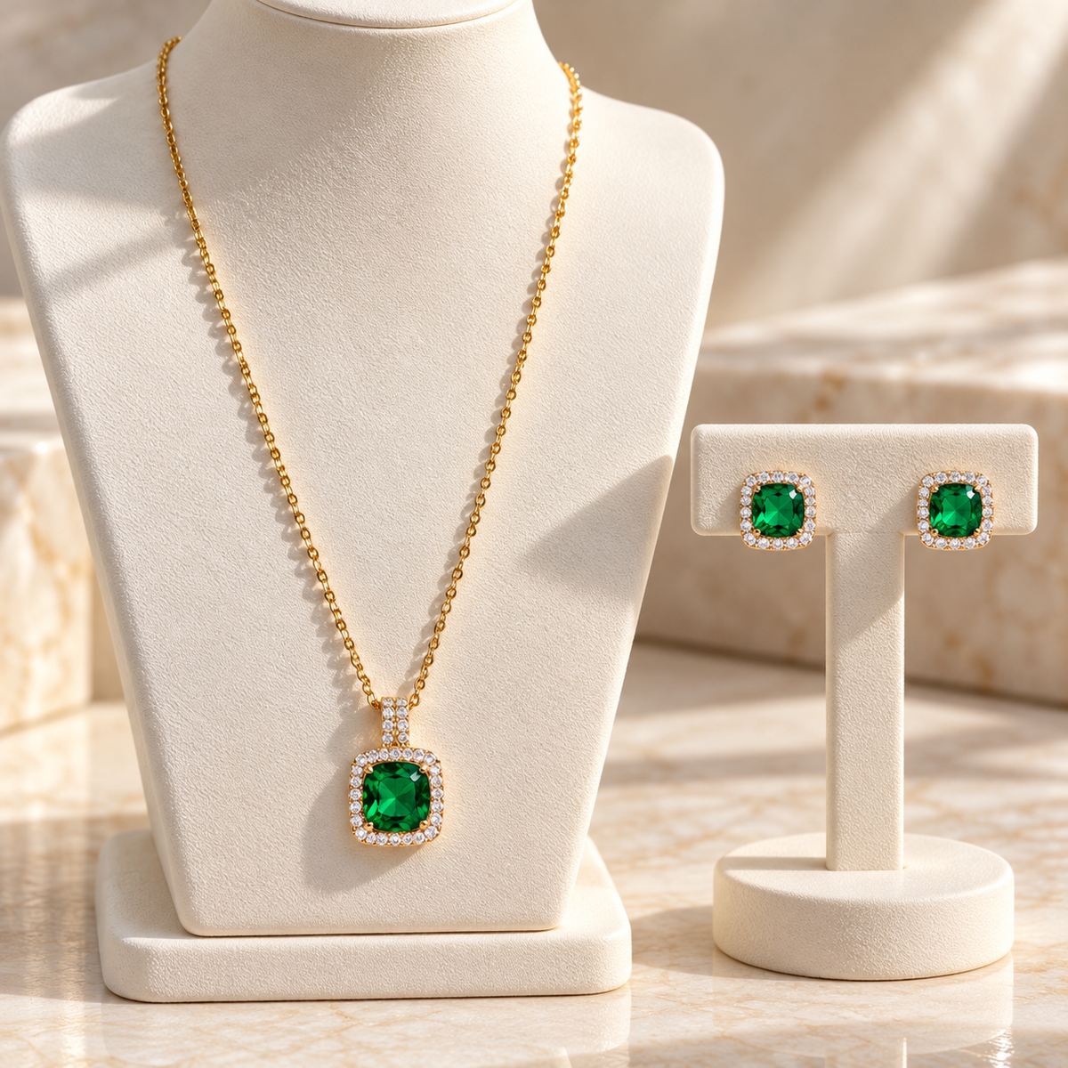 Emerald Green Elegance Necklace & Earrings Set