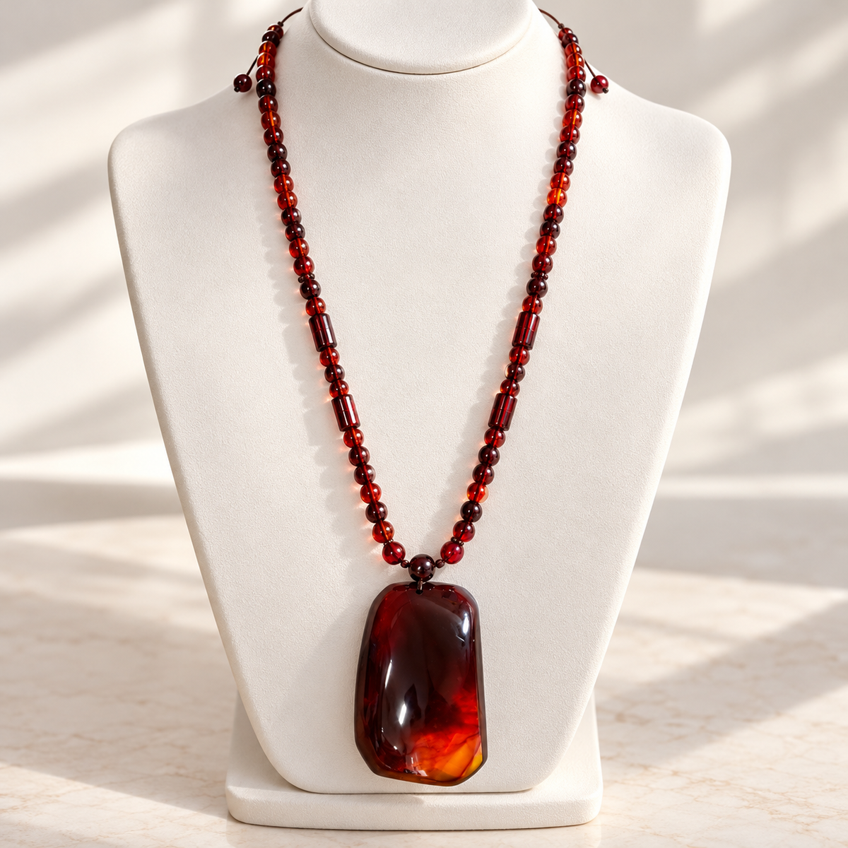 Burgundy & Amber Statement Pendant Necklace