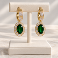 Emerald Green Oval Halo Drop Earrings