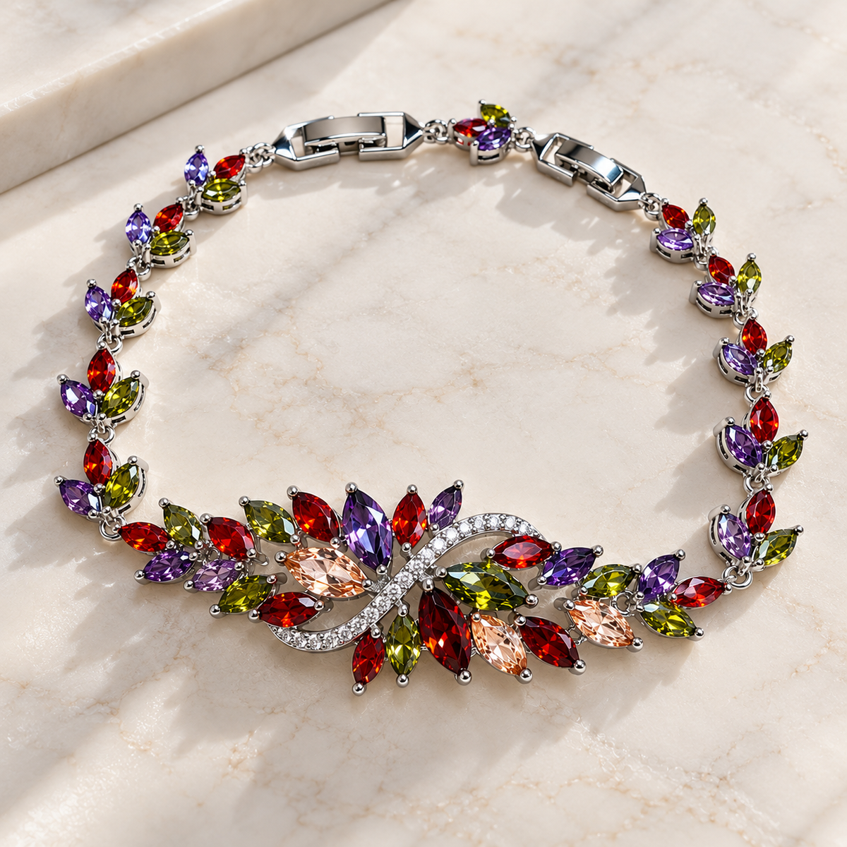 Multicolor Marquise Floral Statement Bracelet