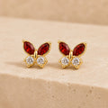 Red Butterfly Stud Earrings with Cubic Zirconia