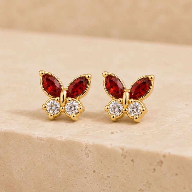 Red Butterfly Stud Earrings with Cubic Zirconia