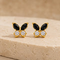 Black Butterfly Stud Earrings with Cubic Zirconia