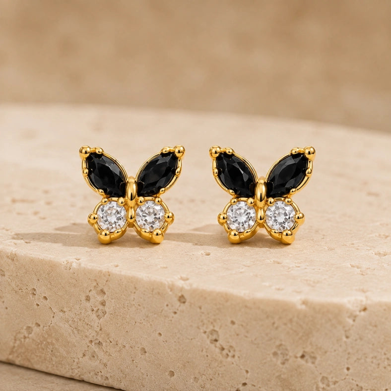 Black Butterfly Stud Earrings with Cubic Zirconia