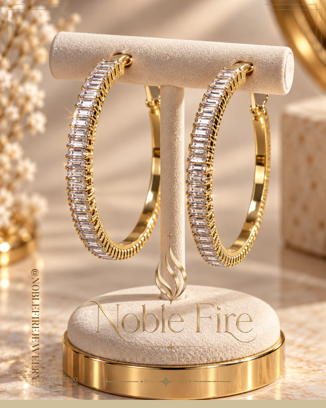 Gold-Plated Baguette Crystal Hoop Earrings