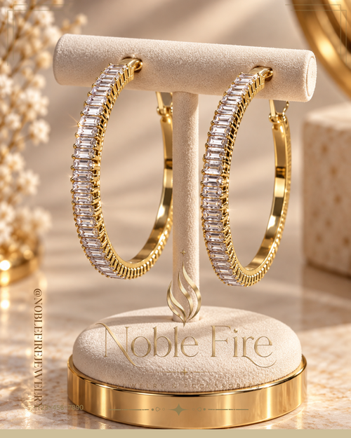 Gold-Plated Baguette Crystal Hoop Earrings