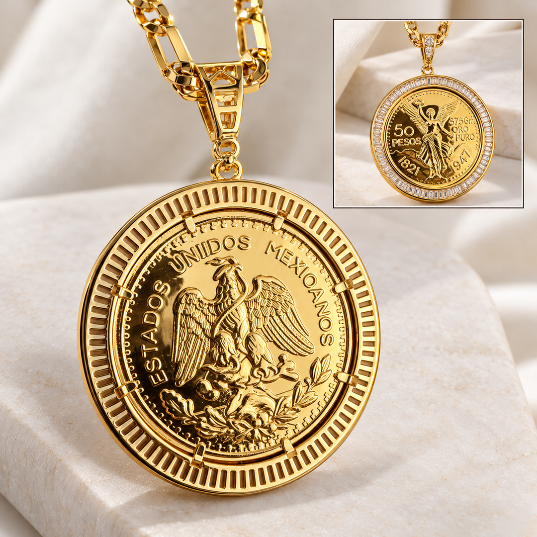 Mexican Centenario Coin Pendant Necklace – Gold Plated