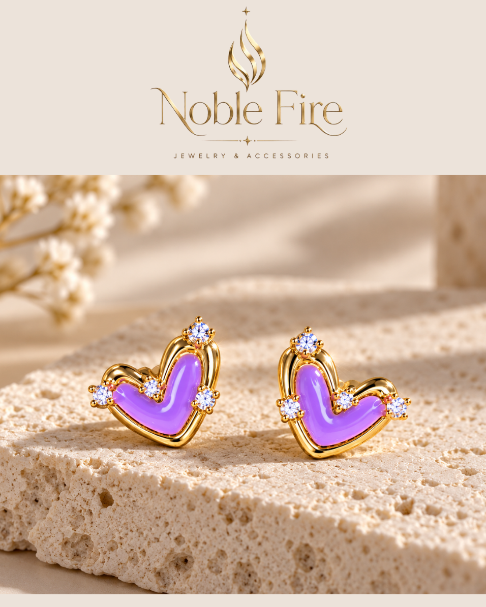Gold-Plated Purple Heart Stud Earrings