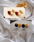 Gold Plated Red and Black Zirconia Stud Earrings